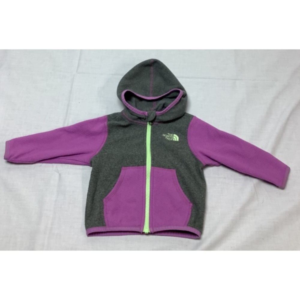 The North Face Infant 6-12 Month Fleece Zipper Jacket Grey Purple Green w/ hood